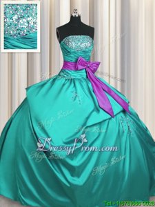 Glorious Spring and Summer and Fall and Winter Taffeta Sleeveless Floor Length Quinceanera Dresses andBeading and Ruching and Bowknot