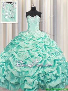 Glittering Apple Green Sweetheart Lace Up Beading and Pick Ups Quinceanera Gown Sleeveless