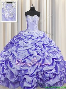 Custom Made Sleeveless Sweep Train Lace Up Beading and Pick Ups Quinceanera Dresses