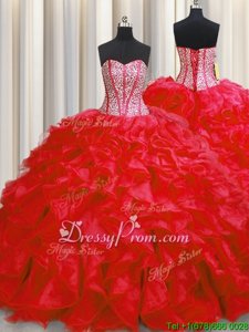 Deluxe Red Quinceanera Dresses Military Ball and Sweet 16 and Quinceanera and For withBeading and Ruffles Sweetheart Sleeveless Lace Up