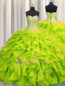 Romantic Spring and Summer and Fall and Winter Organza Sleeveless Floor Length Sweet 16 Dresses andBeading and Ruffles