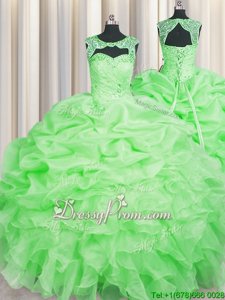 Discount Spring Green Scoop Lace Up Beading and Pick Ups Quinceanera Dress Sleeveless