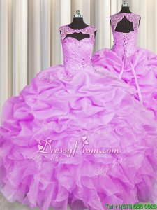 Customized Lilac Sleeveless Organza Lace Up Quinceanera Dress forMilitary Ball and Sweet 16 and Quinceanera