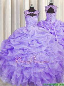 Simple Floor Length Lavender Quinceanera Dress Scoop Sleeveless Lace Up