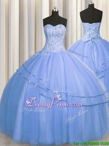 Best Selling Spring and Summer and Fall and Winter Tulle Sleeveless Floor Length Sweet 16 Dress andBeading