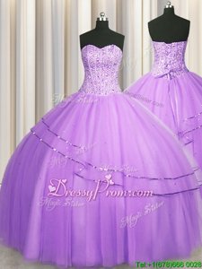 Delicate Beading Sweet 16 Dress Lavender Lace Up Sleeveless Floor Length