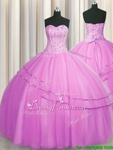 Charming Sweetheart Sleeveless Lace Up Quinceanera Gown Lilac Tulle