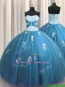 Teal Sleeveless Beading and Appliques Floor Length Sweet 16 Quinceanera Dress