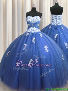 Comfortable Royal Blue Sleeveless Tulle Lace Up Vestidos de Quinceanera forMilitary Ball and Sweet 16 and Quinceanera