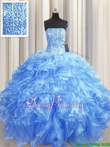 Pretty Baby Blue Sleeveless Floor Length Beading and Ruffles Lace Up 15 Quinceanera Dress