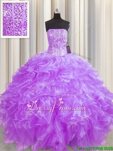 Hot Selling Floor Length Lace Up Quinceanera Dresses Lavender and In forMilitary Ball and Sweet 16 and Quinceanera withBeading and Ruffles