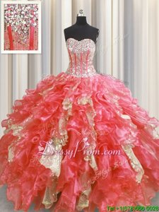 Lovely Floor Length Ball Gowns Sleeveless Watermelon Red Quinceanera Gown Lace Up