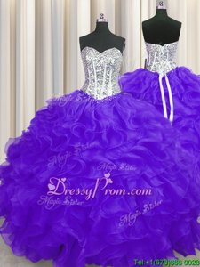 Colorful Purple Sleeveless Floor Length Beading and Ruffles Lace Up Quinceanera Dresses