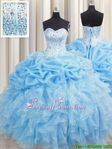 New Arrival Baby Blue Quinceanera Dresses Military Ball and Sweet 16 and Quinceanera and For withBeading and Ruffles and Pick Ups Sweetheart Sleeveless Lace Up