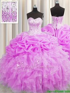 Stylish Sleeveless Lace Up Floor Length Beading and Ruffles and Pick Ups 15th Birthday Dress
