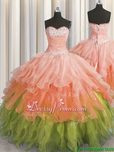 Amazing Multi-color Sleeveless Beading and Ruffles and Ruffled Layers and Sequins Floor Length 15th Birthday Dress