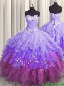 Fantastic Multi-color Sweetheart Lace Up Beading and Ruffles and Ruffled Layers and Sequins 15th Birthday Dress Sleeveless