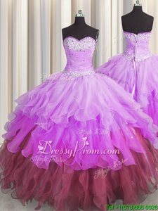 Super Multi-color Sweetheart Lace Up Beading and Ruffles and Ruffled Layers and Pick Ups Vestidos de Quinceanera Sleeveless