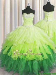 Best Floor Length Multi-color Sweet 16 Dresses Organza Sleeveless Spring and Summer and Fall and Winter Beading and Ruffles and Ruffled Layers and Sequins