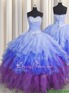 Sumptuous Multi-color Ball Gowns Organza Sweetheart Sleeveless Beading and Ruffles and Ruffled Layers and Sequins Floor Length Zipper Quinceanera Dress