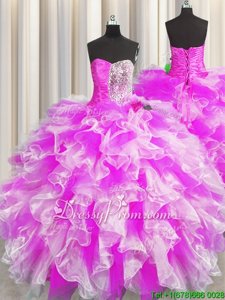 Deluxe Multi-color Sleeveless Beading and Ruffles and Ruching Floor Length Quinceanera Gown