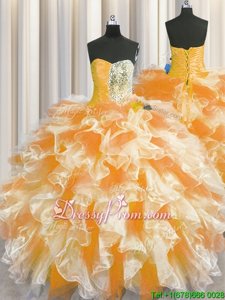 Elegant Orange Sleeveless Organza Lace Up Sweet 16 Quinceanera Dress forMilitary Ball and Sweet 16 and Quinceanera