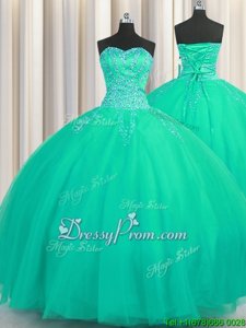 Captivating Turquoise Sweet 16 Dress Military Ball and Sweet 16 and Quinceanera and For withBeading Sweetheart Sleeveless Lace Up