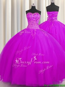 Luxurious Spring and Summer and Fall and Winter Tulle Sleeveless Floor Length Quinceanera Gowns andBeading
