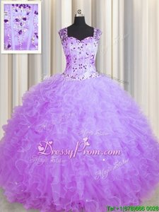 Exceptional Purple Ball Gowns Beading and Ruffles Quinceanera Gown Zipper Tulle Sleeveless Floor Length