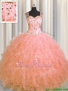 Graceful Sleeveless Zipper Floor Length Beading and Ruffles 15th Birthday Dress