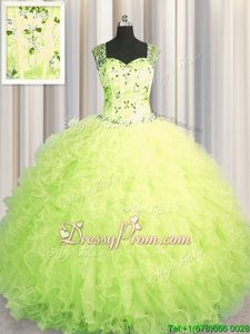 Exceptional Yellow Green Ball Gowns Beading and Ruffles Quinceanera Gowns Zipper Tulle Sleeveless Floor Length