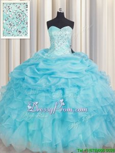 Exquisite Ball Gowns Quinceanera Gown Baby Blue Sweetheart Organza Sleeveless Floor Length Lace Up