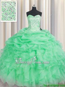 Lovely Apple Green Quinceanera Dress Military Ball and Sweet 16 and Quinceanera and For withBeading and Ruffles Sweetheart Sleeveless Lace Up