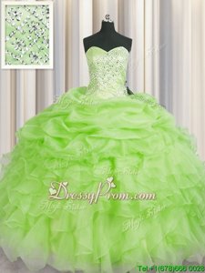 Customized Spring Green Sleeveless Floor Length Beading and Ruffles Lace Up Sweet 16 Dress
