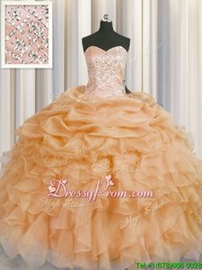 Most Popular Floor Length Ball Gowns Sleeveless Gold Sweet 16 Quinceanera Dress Lace Up