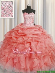 Vintage Watermelon Red Sweetheart Lace Up Beading and Ruffles 15 Quinceanera Dress Sleeveless