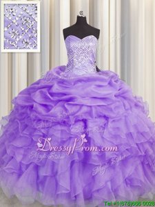 Suitable Floor Length Lavender 15th Birthday Dress Sweetheart Sleeveless Lace Up