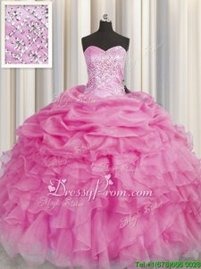 Nice Spring and Summer and Fall and Winter Organza Sleeveless Floor Length Quinceanera Gowns andBeading and Ruffles