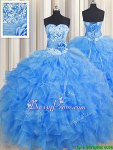 Latest Floor Length Ball Gowns Sleeveless Baby Blue Sweet 16 Quinceanera Dress Lace Up