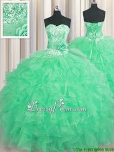 Custom Made Sweetheart Sleeveless Lace Up 15 Quinceanera Dress Apple Green Organza