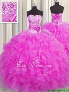 Lovely Floor Length Ball Gowns Sleeveless Fuchsia Vestidos de Quinceanera Lace Up