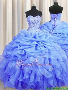Inexpensive Sweetheart Sleeveless Lace Up Quinceanera Gown Lavender Organza