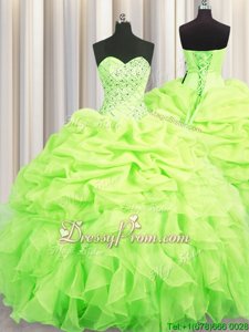Elegant Floor Length Yellow Green Ball Gown Prom Dress Sweetheart Sleeveless Lace Up