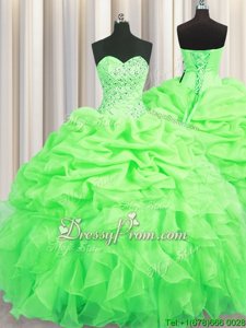 On Sale Sleeveless Lace Up Floor Length Beading and Ruffles and Pick Ups Quinceanera Dress