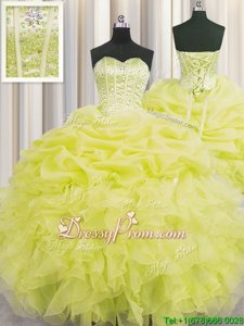 Flare Floor Length Yellow Quinceanera Gowns Sweetheart Sleeveless Lace Up