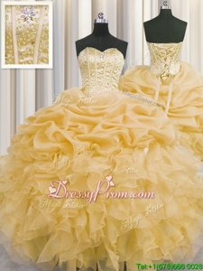 Fantastic Sweetheart Sleeveless Organza Sweet 16 Quinceanera Dress Beading and Ruffles and Pick Ups Lace Up