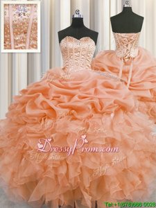 Smart Sleeveless Lace Up Floor Length Beading and Ruffles and Pick Ups Quinceanera Gown