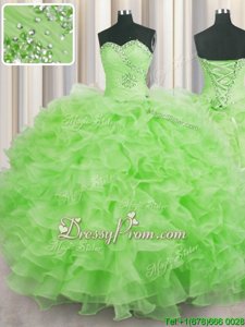 High Quality Beading and Ruffles Sweet 16 Dresses Yellow Green Lace Up Sleeveless Floor Length