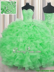 Superior Ball Gowns Quince Ball Gowns Spring Green Sweetheart Organza Sleeveless Floor Length Lace Up