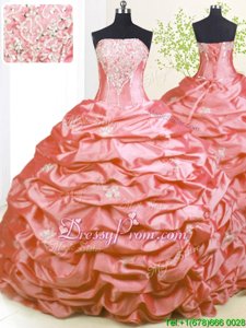 Pink Sleeveless Sweep Train Beading and Pick Ups With Train 15 Quinceanera Dress